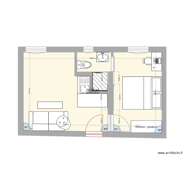 Docteur 3. Plan de 1 pièce et 25 m2