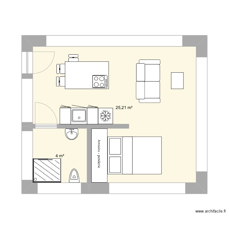 Studio. Plan de 0 pièce et 0 m2