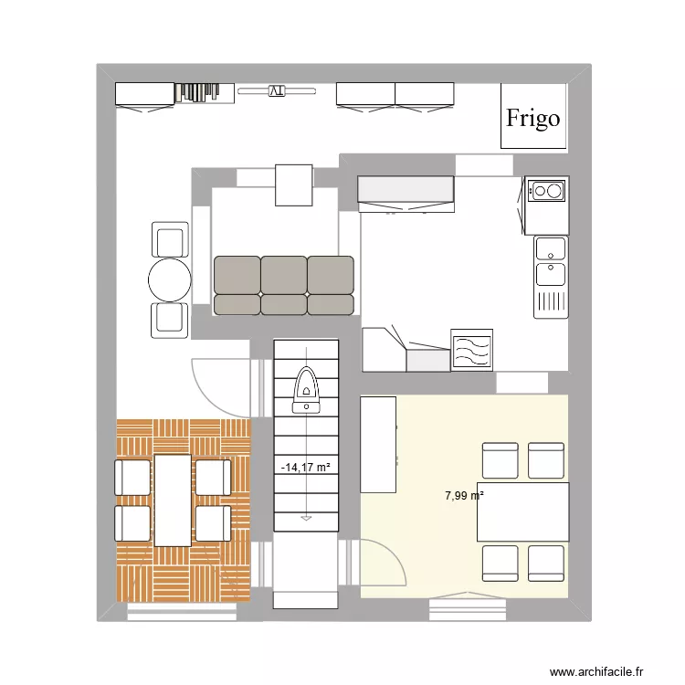 touville rdc amenagement 2. Plan de 2  et 11 m²