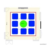 Plan salle de réunion avec 8 panneaux acoustiques de 125 cm carrée