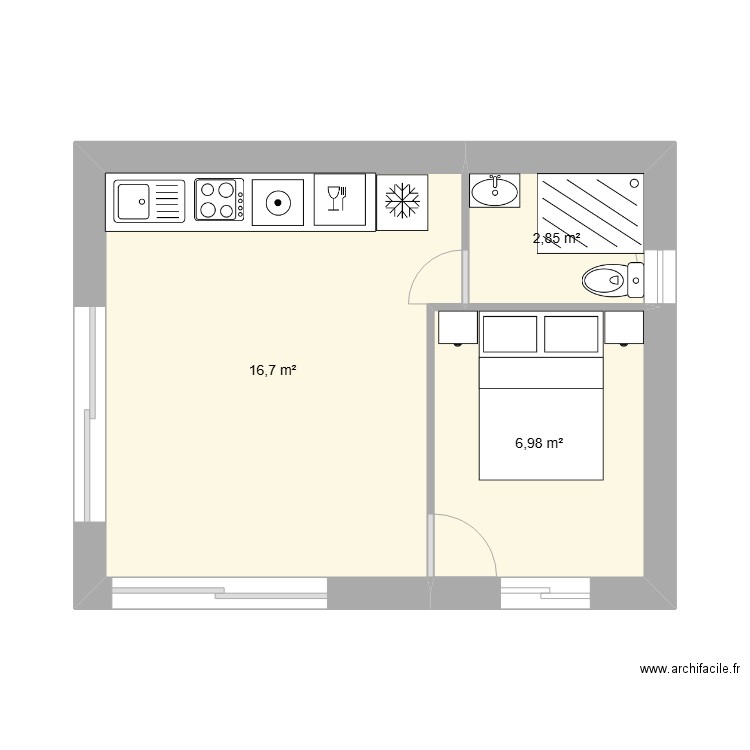 studio. Plan de 3 pièces et 27 m2
