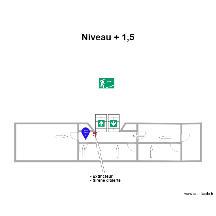 Niveau + 1,5. Plan de 7 pièces et 24 m2