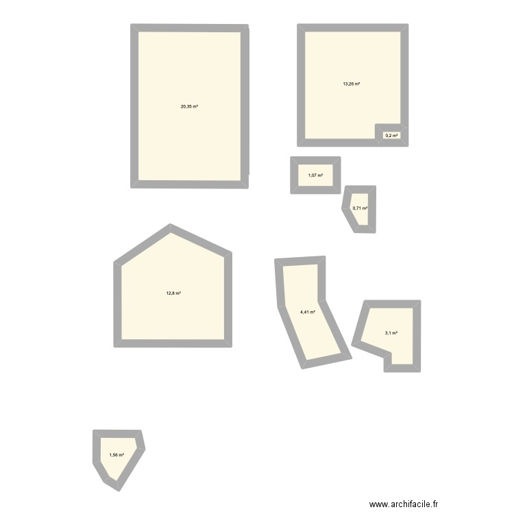 Appartement surface totale. Plan de 9 pièces et 57 m2