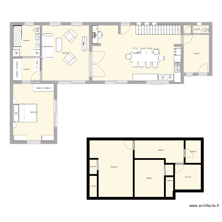 maisonBis. Plan de 15 pièces et 141 m2