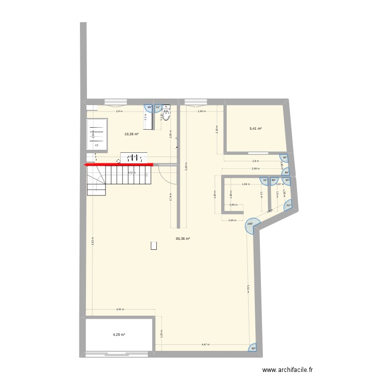 Etage V2. Plan de 4 pièces et 85 m2