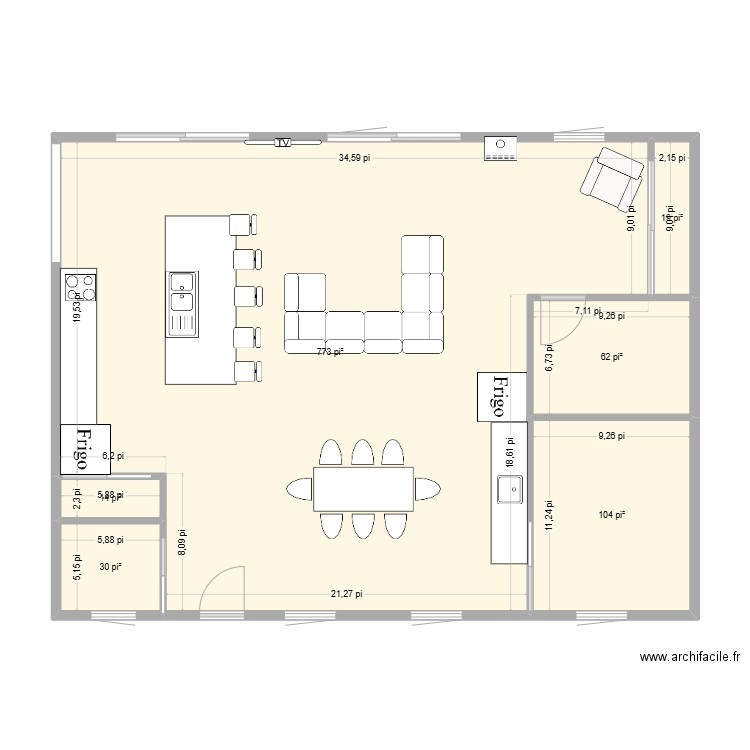 plan futur rdc. Plan de 6 pièces et 93 m2