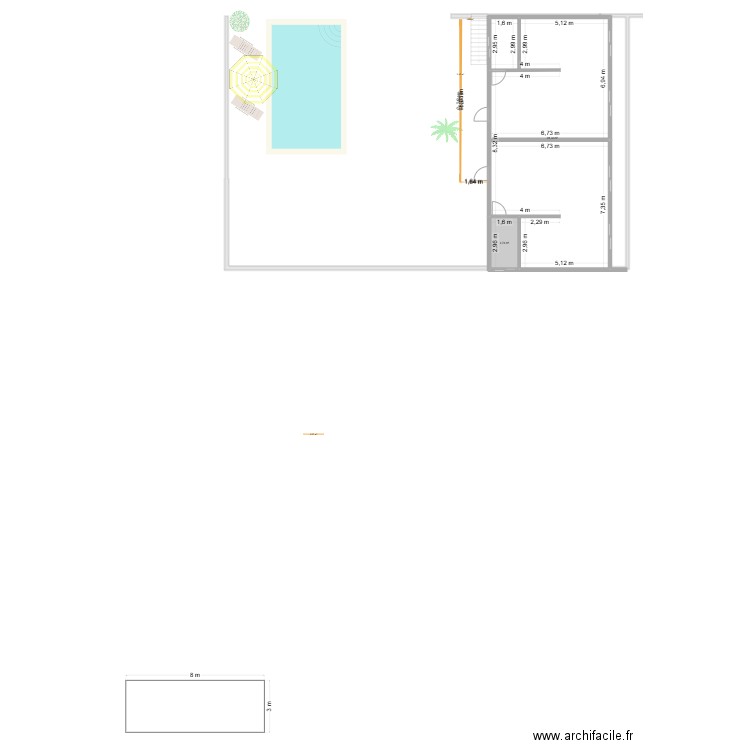 etage togbin. Plan de 2 pièces et 96 m2