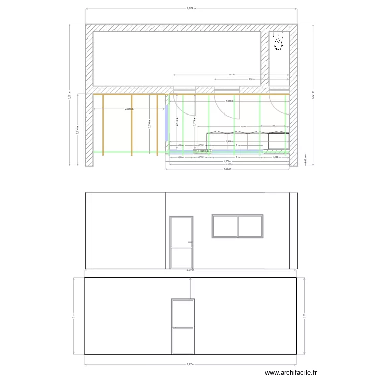 am&eacute;nagement pr&eacute;au / Langrune / Bruno Ly. Plan de 3  et 26 m²