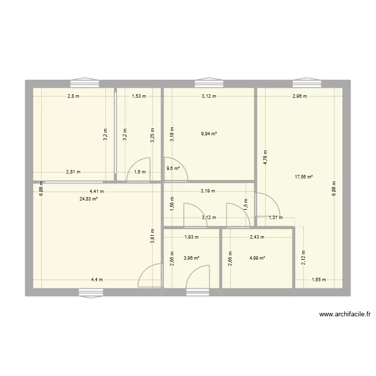 etage 1 vf. Plan de 6 Pièces et 71 m²