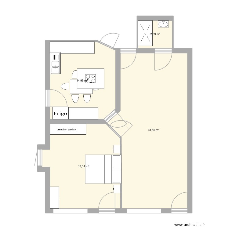 Bar St Jeures. Plan de 4 pièces et 68 m2