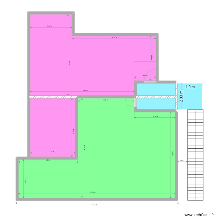 plan amenagement pavillon avec cotations couleur de maman. Plan de 6 pièces et 142 m2