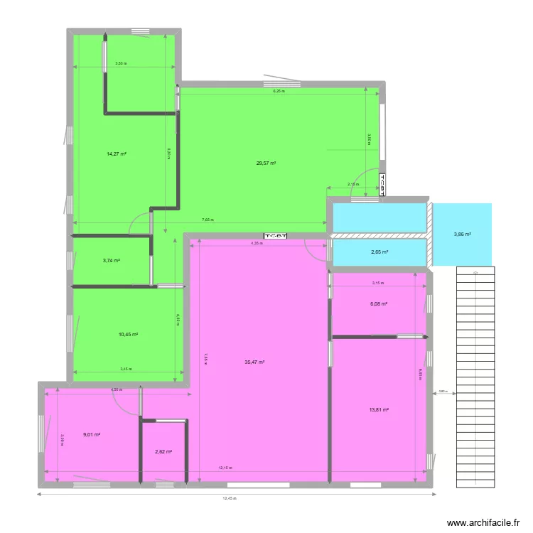 plan amenagement pavillon avec cotations couleur de maman. Plan de 