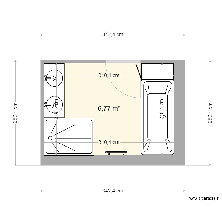SALLE DE BAIN 1. Plan de 1 pièce et 7 m2