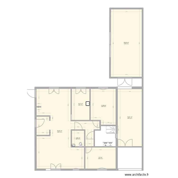 Compère Guilleri JJ4. Plan de 7 pièces et 130 m2