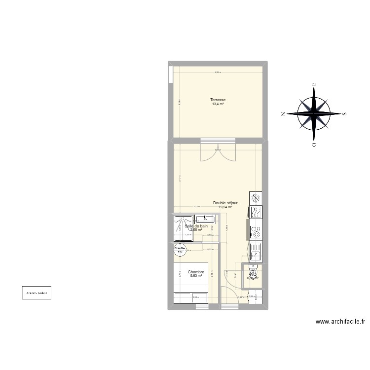 ERDEVEN v3. Plan de 5 pièces et 42 m2