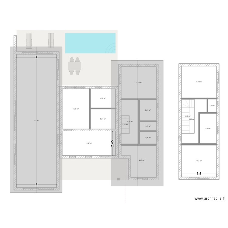 LONGERE TYPE 7 bis. Plan de 34 pièces et 323 m2