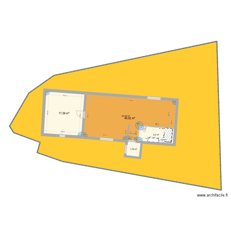 Soucht. Plan de 2 pièces et 57 m2