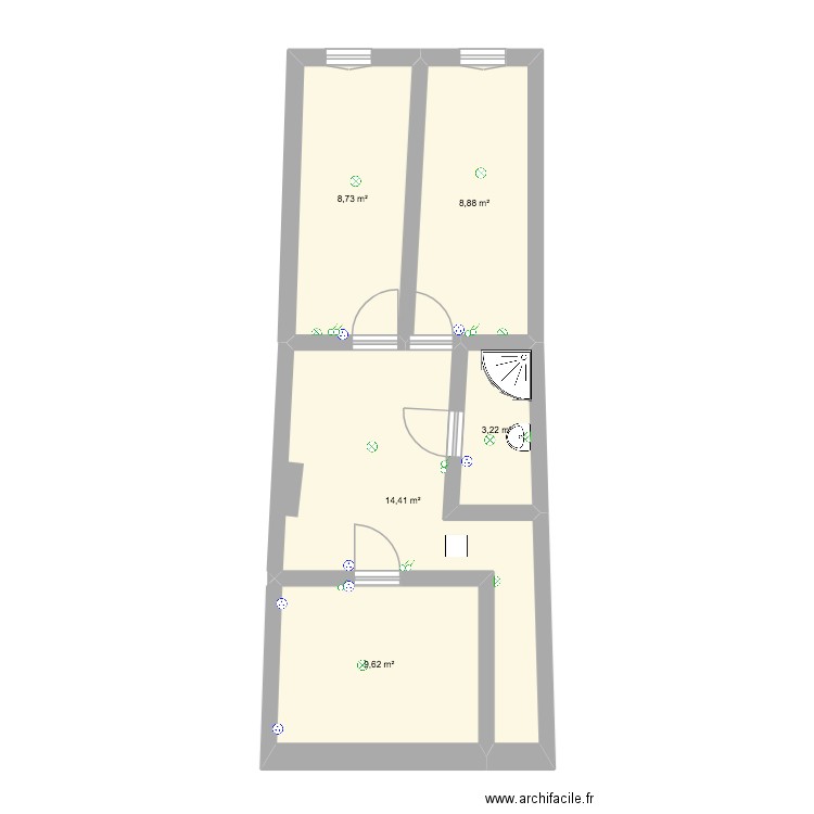 triplex 2eme etage. Plan de 5 pièces et 45 m2