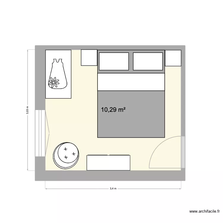 Alex bedroom 1. Plan de 1  et 10 m²
