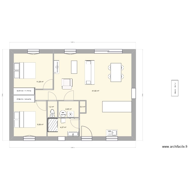 Maison Fred Metairies V1. Plan de 7 pièces et 71 m2