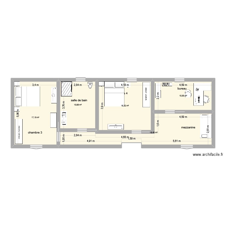 1er étage San Vero. Plan de 5 pièces et 73 m2