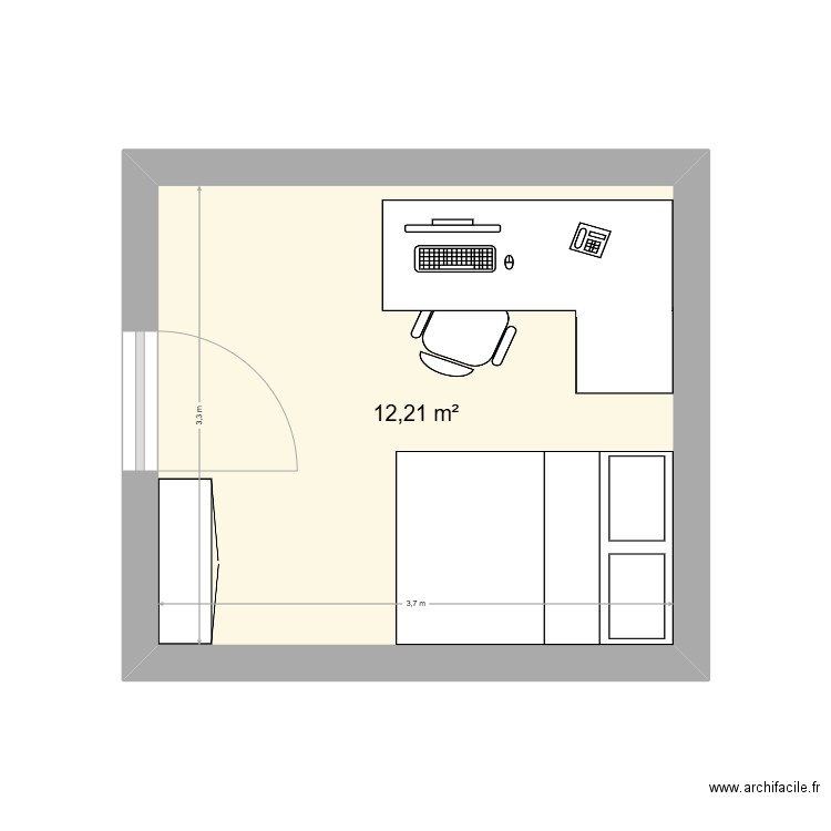 Chambre 2. Plan de 1 pièce et 12 m2