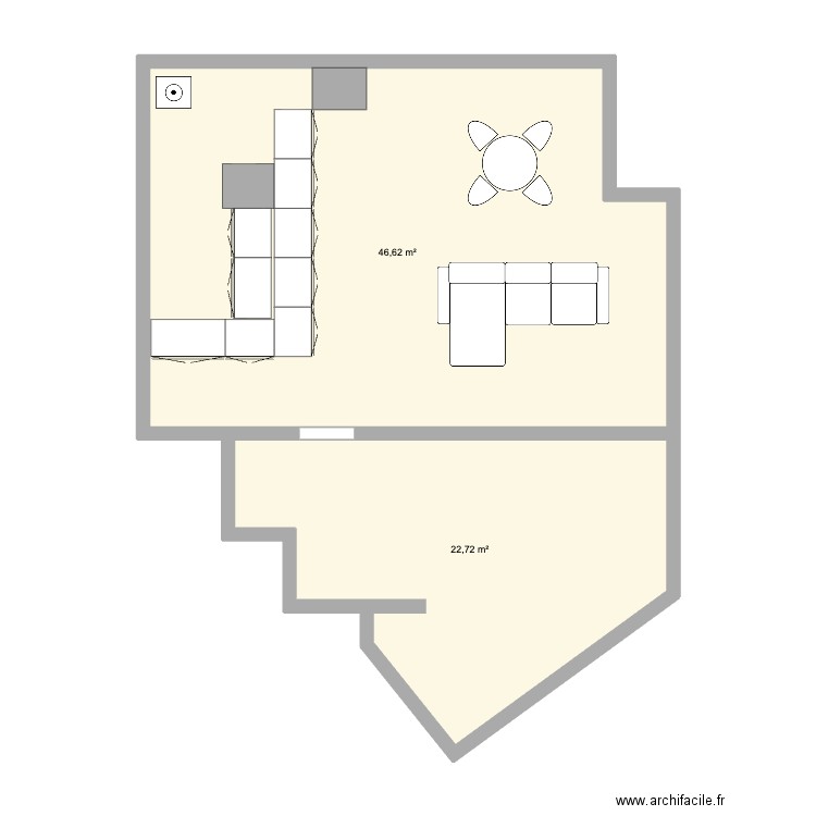 BOUAZIZ. Plan de 2 pièces et 69 m2