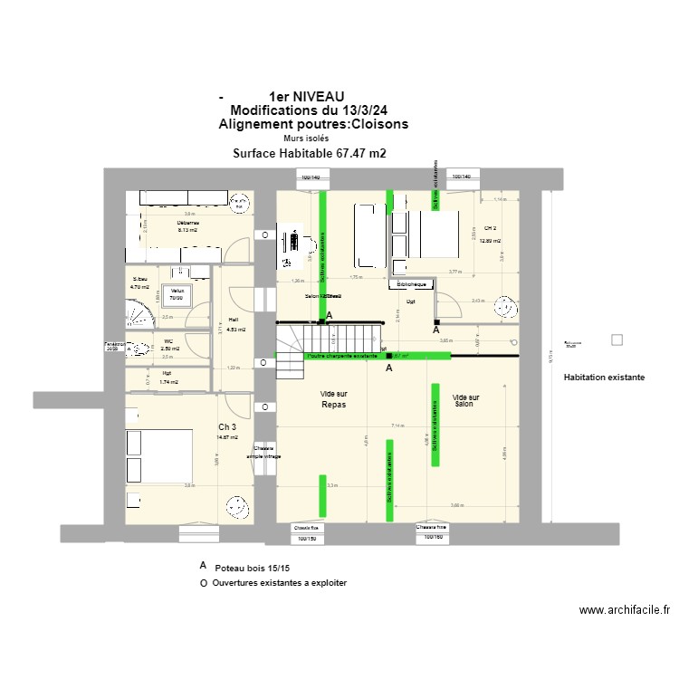 1er Niveau avec agrandissement latéra 13/03/24l. Plan de 5 pièces et 106 m2