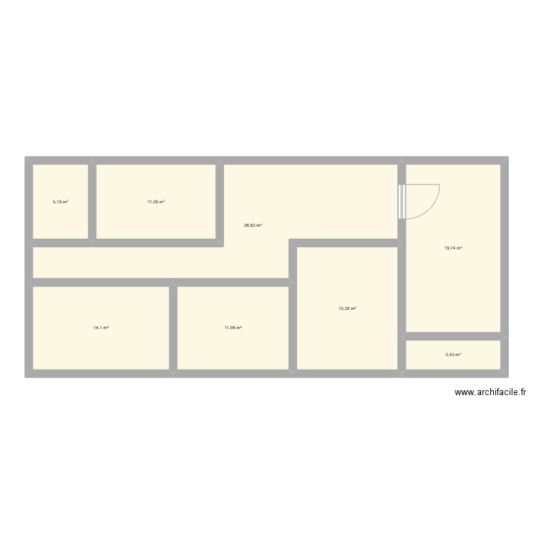 Apartement F3. Plan de 8 pièces et 107 m2