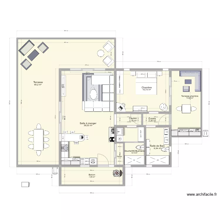 T2 de 64 M2. Plan de 