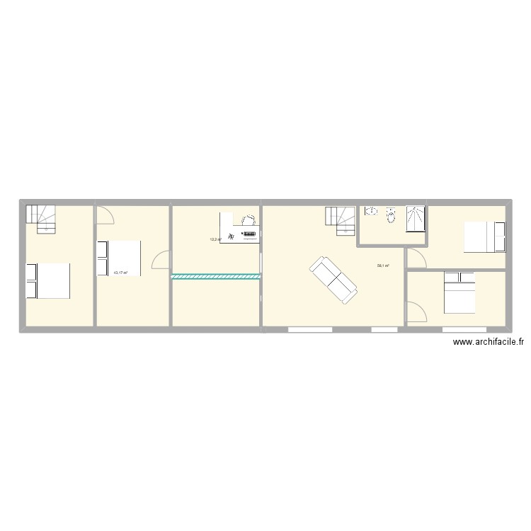 etage. Plan de 3 pièces et 113 m2