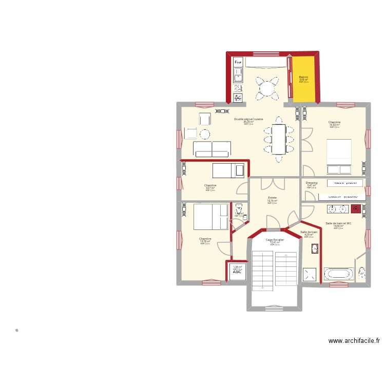 Pla 1er Etage modifs. Plan de 12 pièces et 131 m2