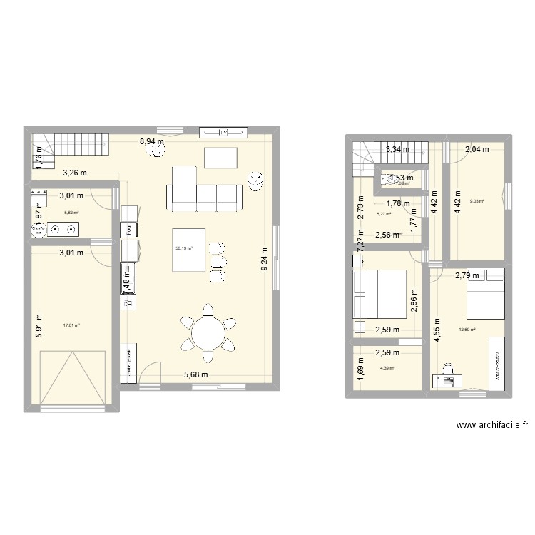 Plan de maison V1. Plan de 9 pièces et 136 m2