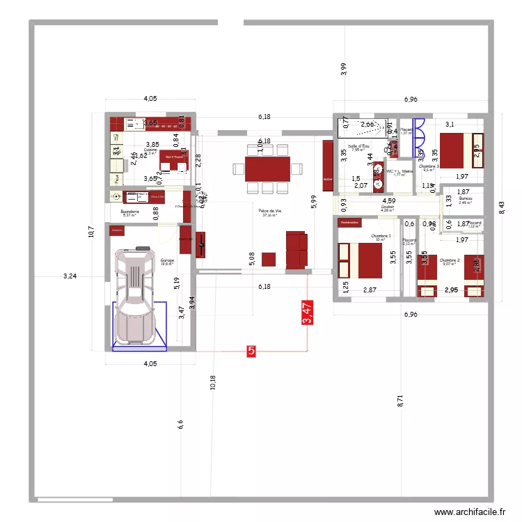 St Gilles 105.25 m2. Plan de 14 et 123 m² St Gilles 105.25 m2. Plan de 14 et 123 m²