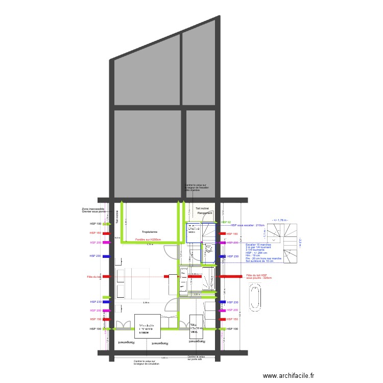 BAUCQ 77 4e étage aménagé V1. Plan de 15 pièces et 96 m2