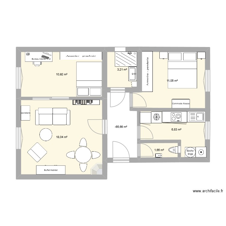 Falguiere Revu. Plan de 7 pièces et 57 m2