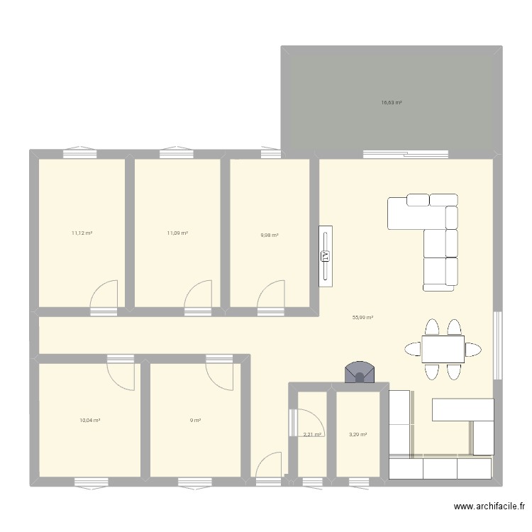 Plan maison. Plan de 9 pièces et 129 m2