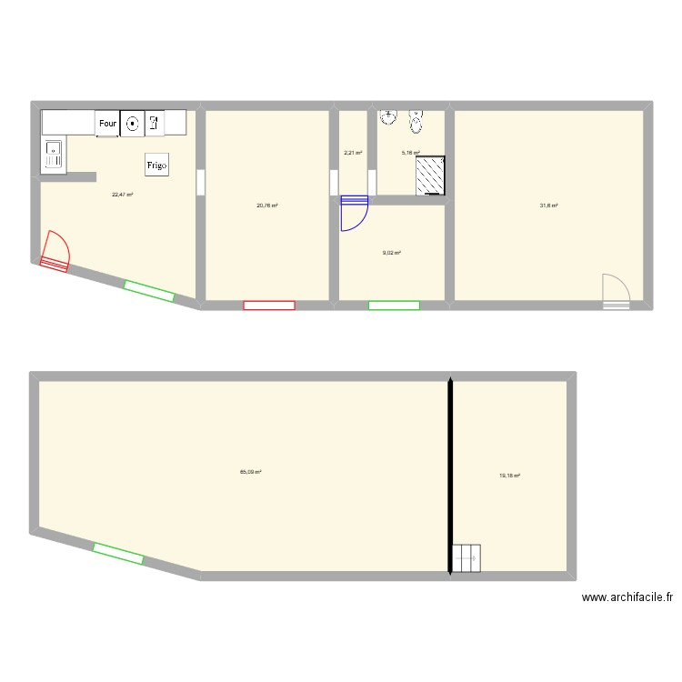 Plan actuel. Plan de 8 pièces et 176 m2