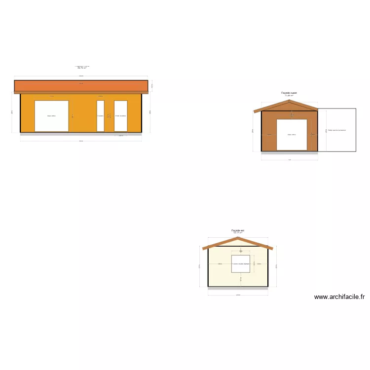 Fa&ccedil;ade projet. Plan de 3  et 48 m²