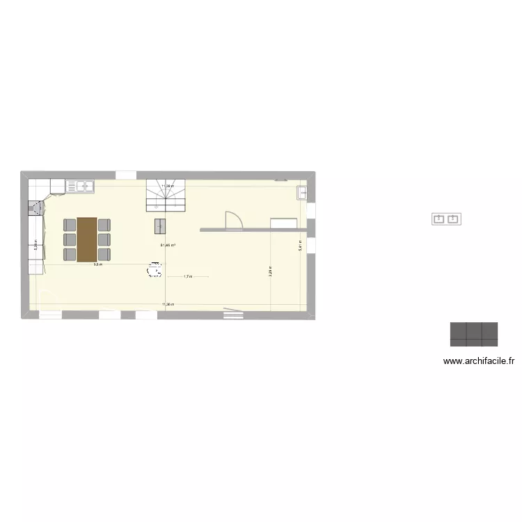PROJET NOJARET 6. Plan de 1 Pièce et 61 m²