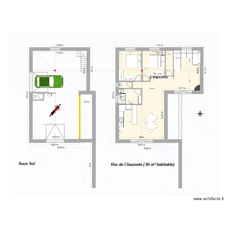 plan Piou Piou. Plan de 1 pièce et 95 m2