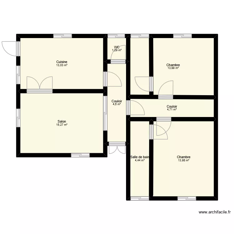 Projet 01. Plan de 8 pièces et 71 m²