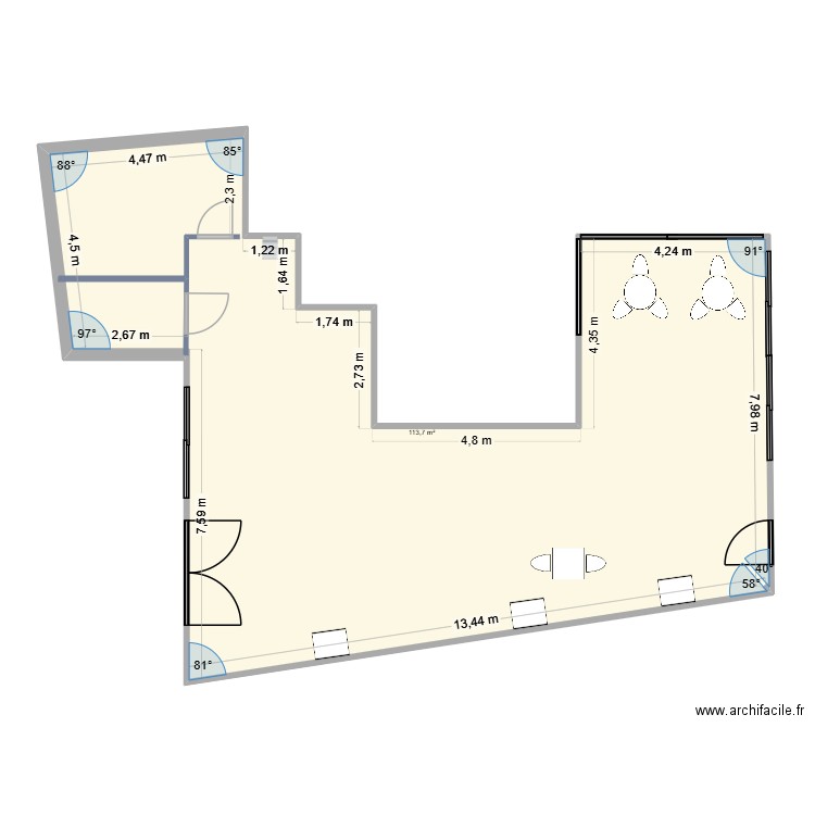 les folles farandoles. Plan de 1 pièce et 114 m2