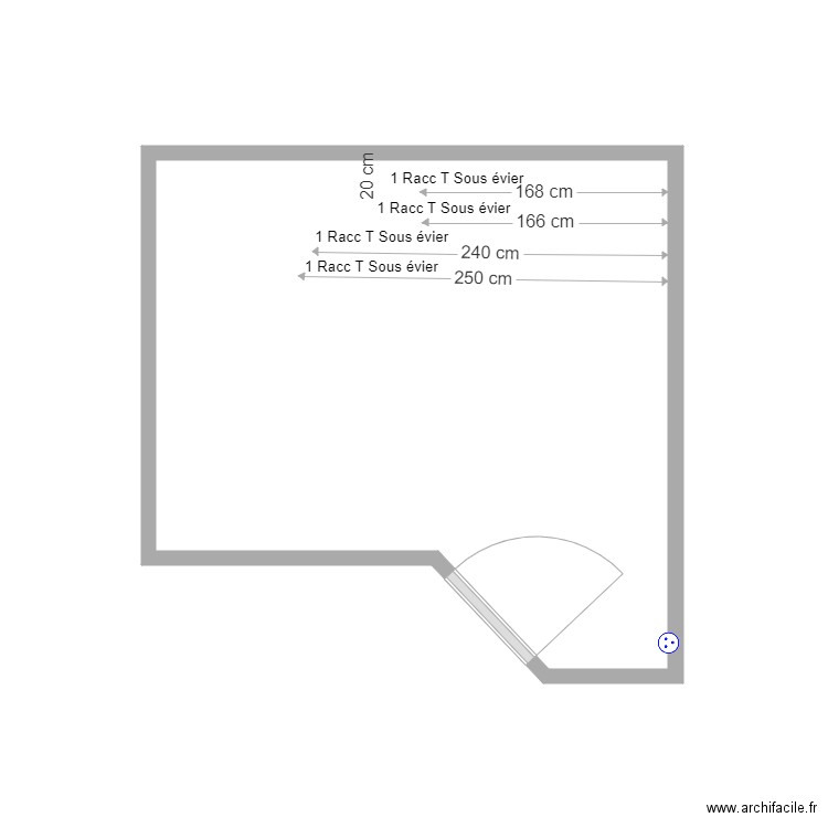 Raccord sol evier. Plan de 1 pièce et 10 m2