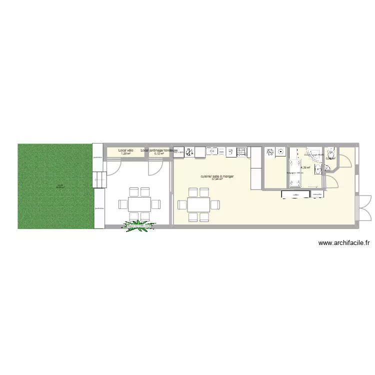 extension. Plan de 5  et 45 m²