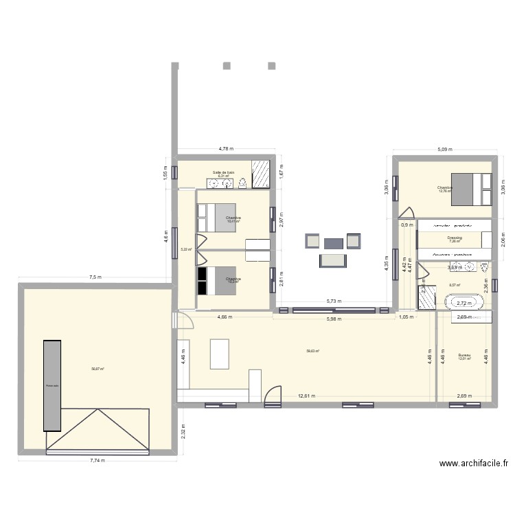 Steph 4 plan dessus avec meuble. Plan de 10 pièces et 189 m2