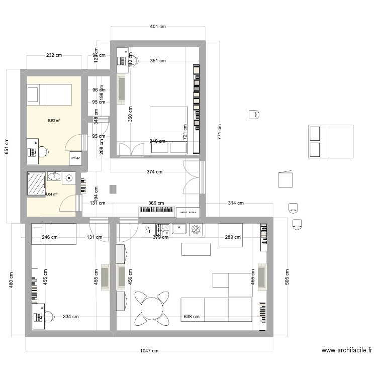 ourcq4. Plan de 2 pièces et 13 m2