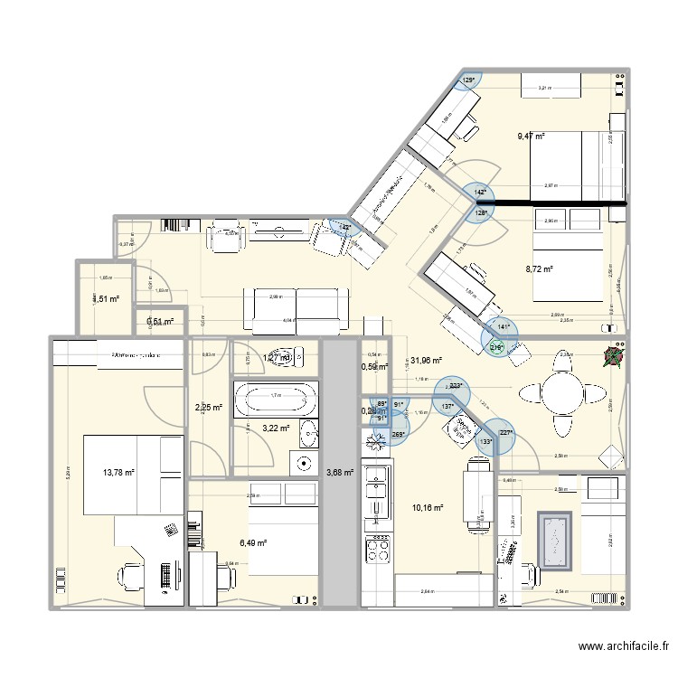 levallois13. Plan de 14 pièces et 94 m2