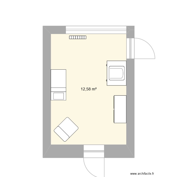 Chambre. Plan de 1 pièce et 13 m2