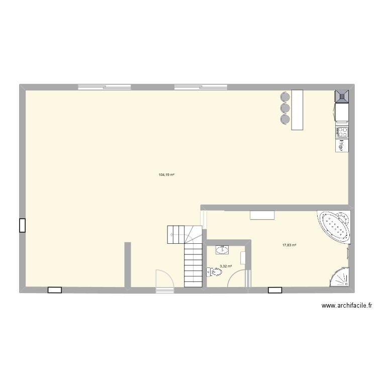 Maison anglais. Plan de 3 pièces et 125 m2